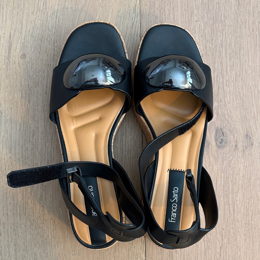 Franco Sarto Black Slide Sandals with Gloss Accent